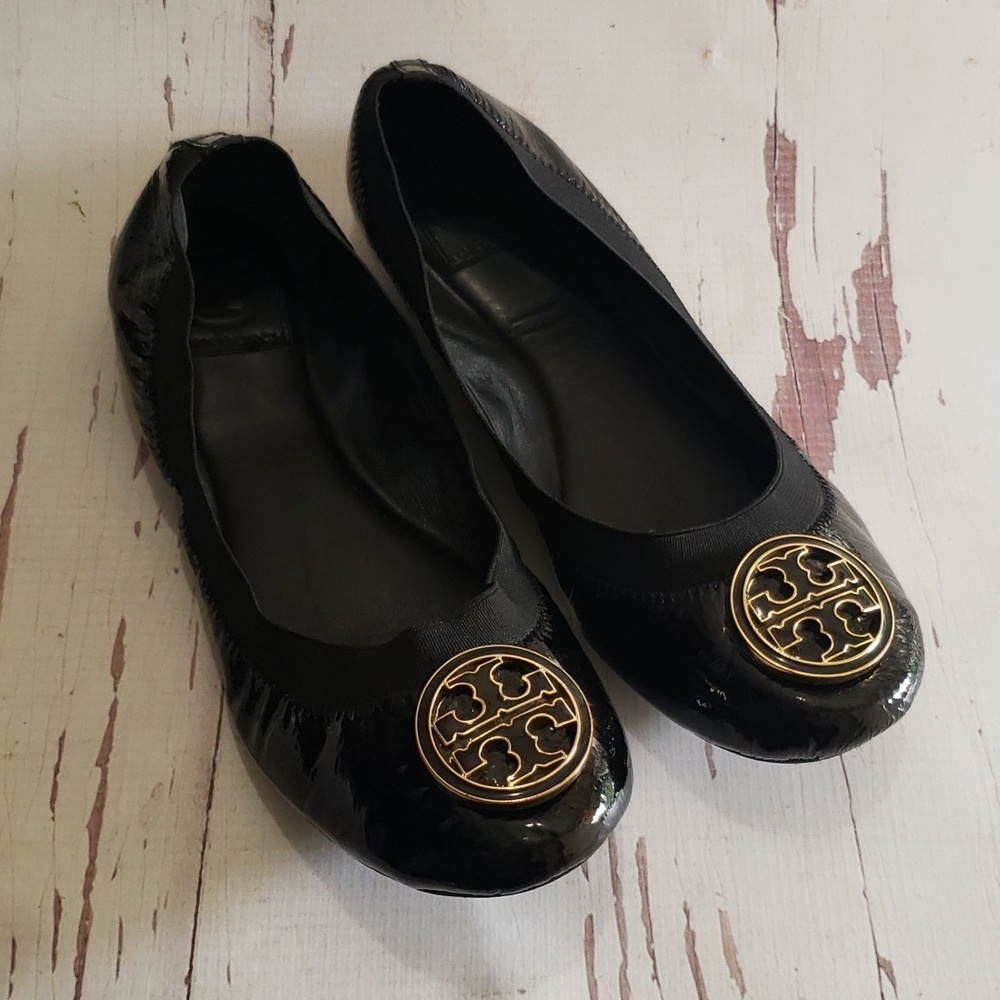 Tory Burch Black Soft Patent Leather Ballerina Women's Flats Size 6.5